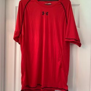 Red Under Armour T-shirt.